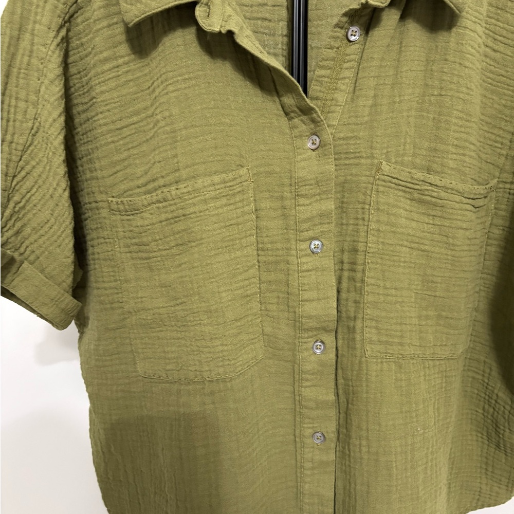 Sundance Mona Gauze Camp Shirt Olive Green Boho Coastal Grandma Sz S - Picture 3 of 8